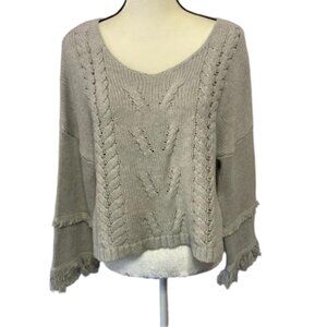 Neely South Moon Under Gray Cable Knit Cropped 3/4 Sleeve Sweater Size S #1418